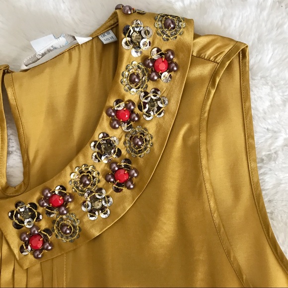 Boden Gold Silk Blend Embellished Collar Sleeveless Blouse US14 - Picture 5 of 12
